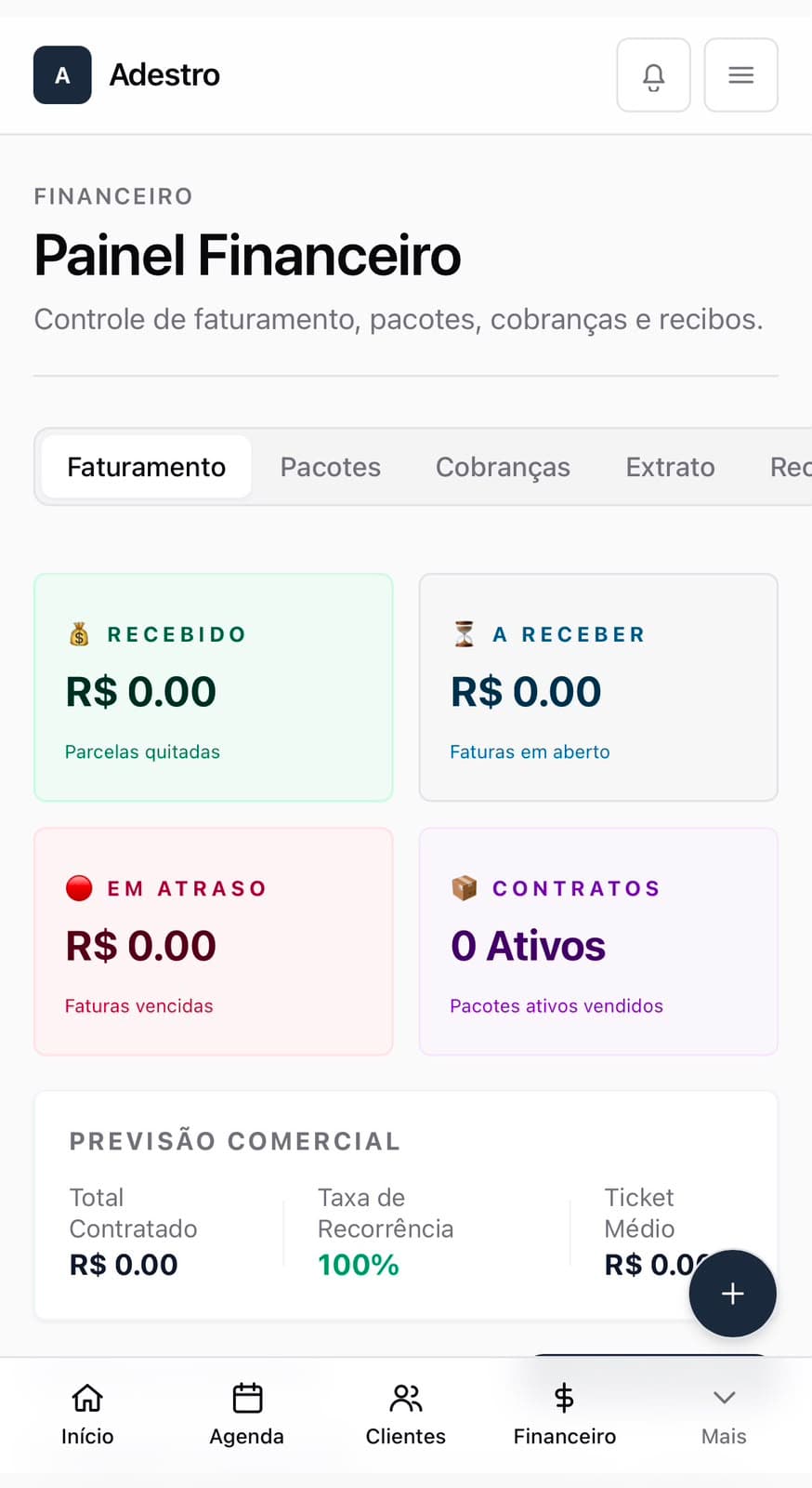 Painel financeiro do Adestro no celular